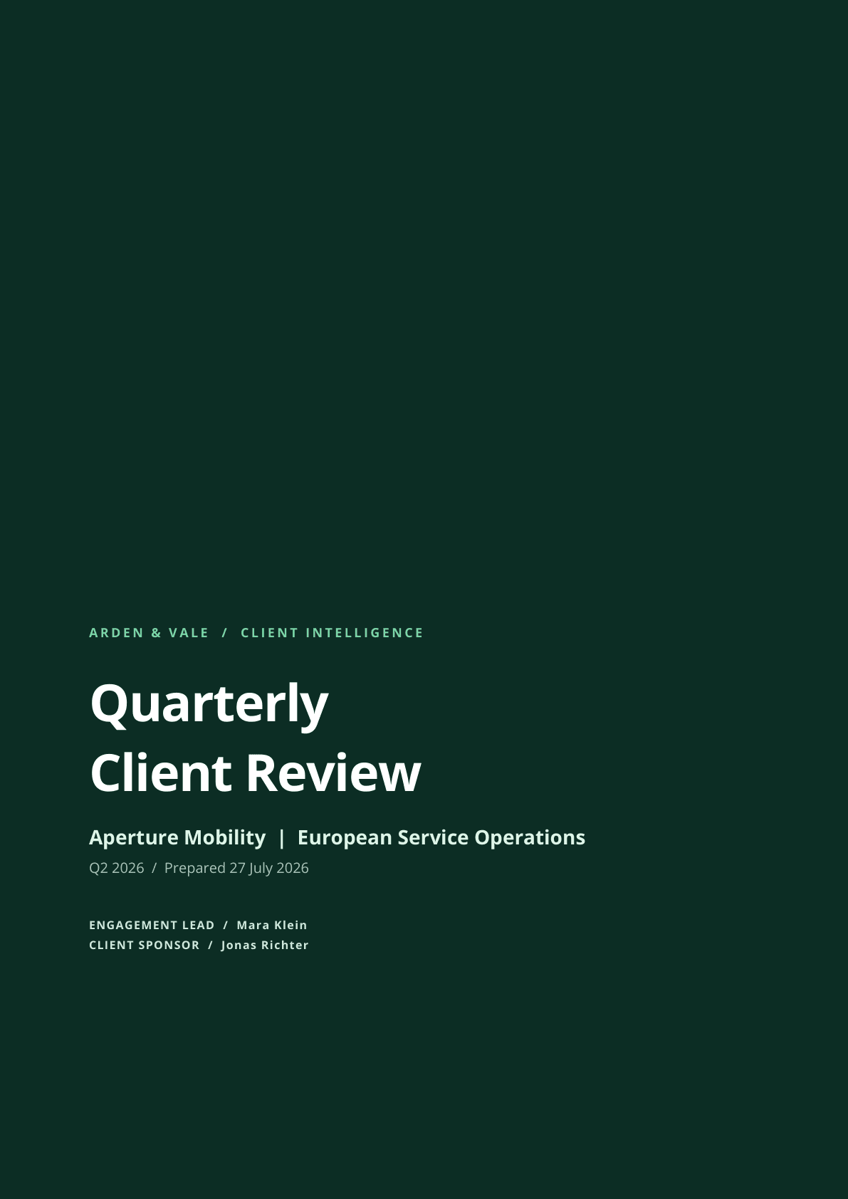 Cover des Quartalsberichts von Arden & Vale