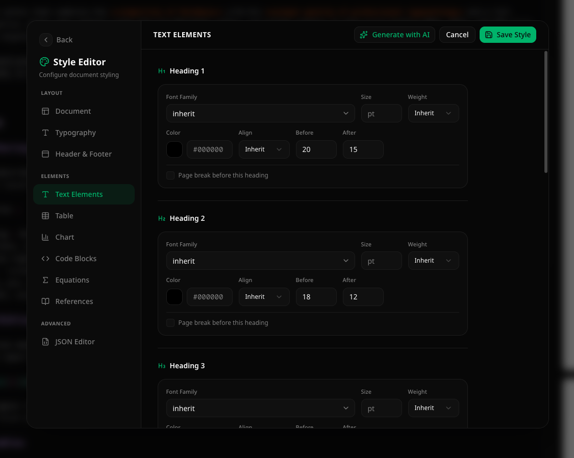 Autype Style-Konfiguration für Textelemente